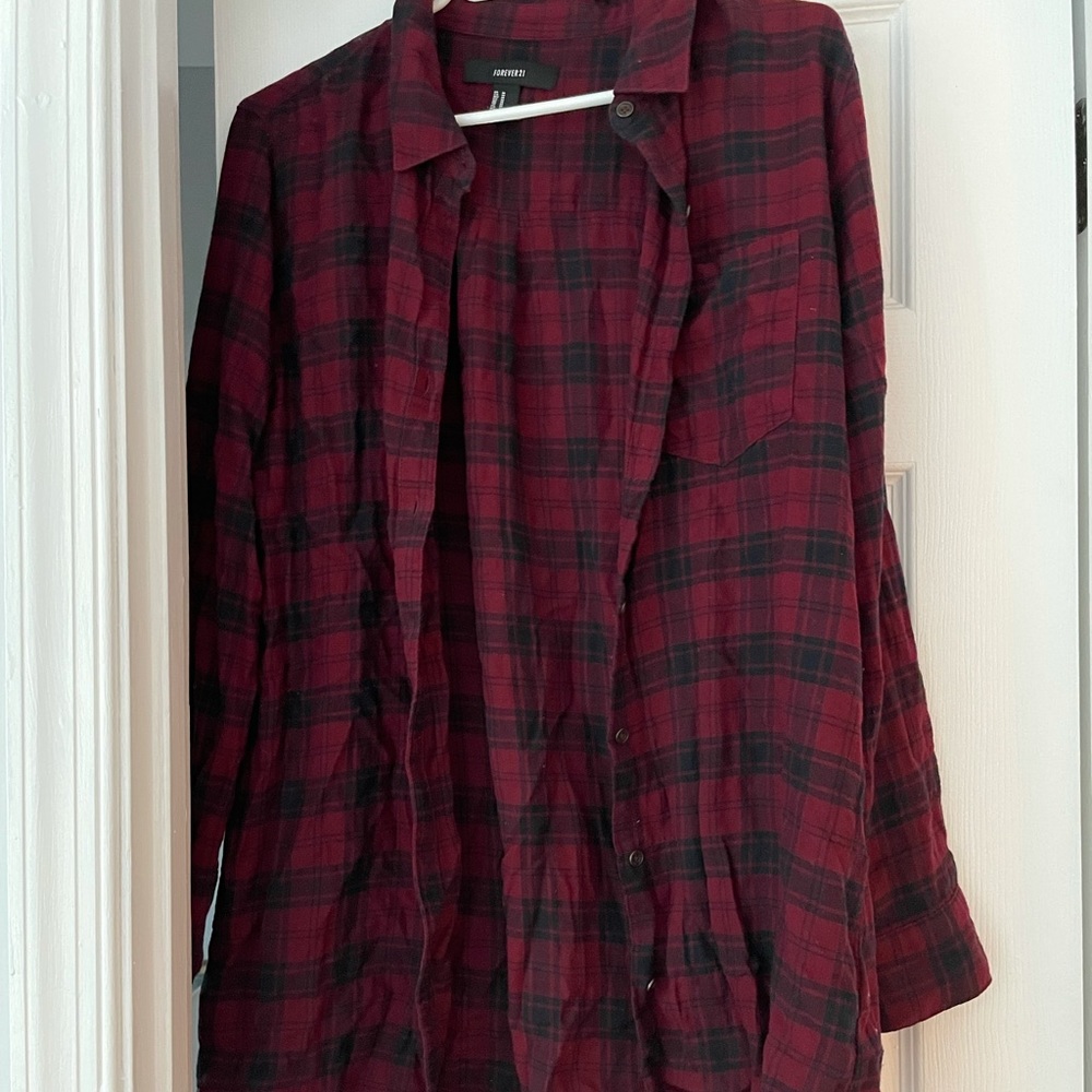 Forever 21 Long Plaid Shirt